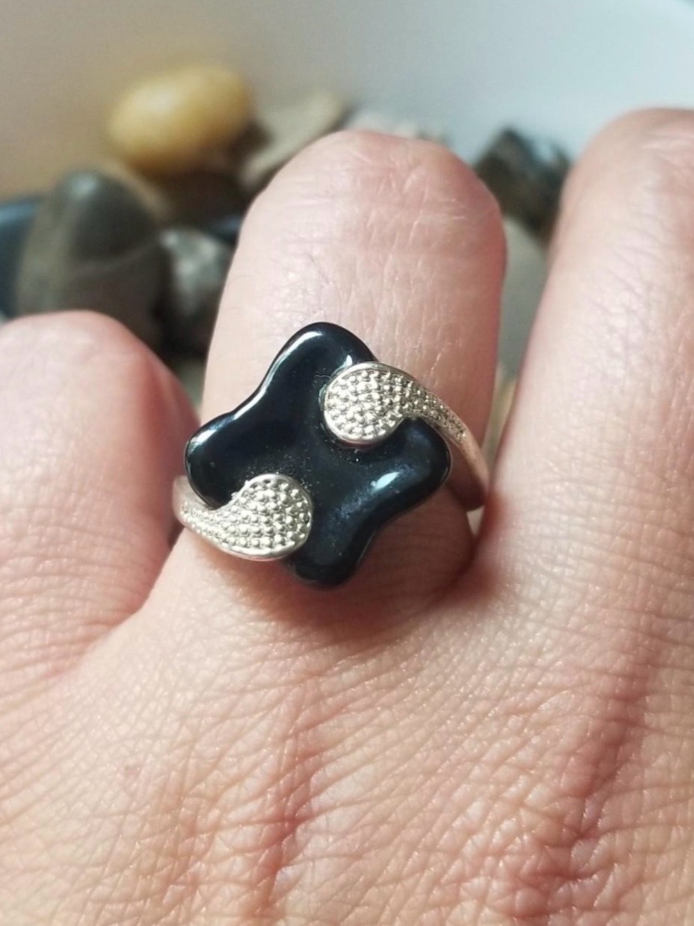 Sterling silver with obsidian stone ring available in size 7 and 8 only